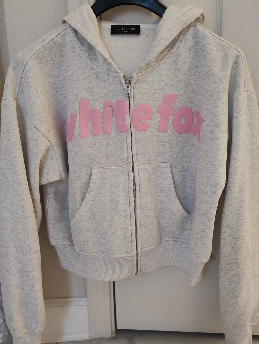 NWT White Fox Boxy Front Zip Hoodie Grey Marle XS/S - Picture 4 of 6
